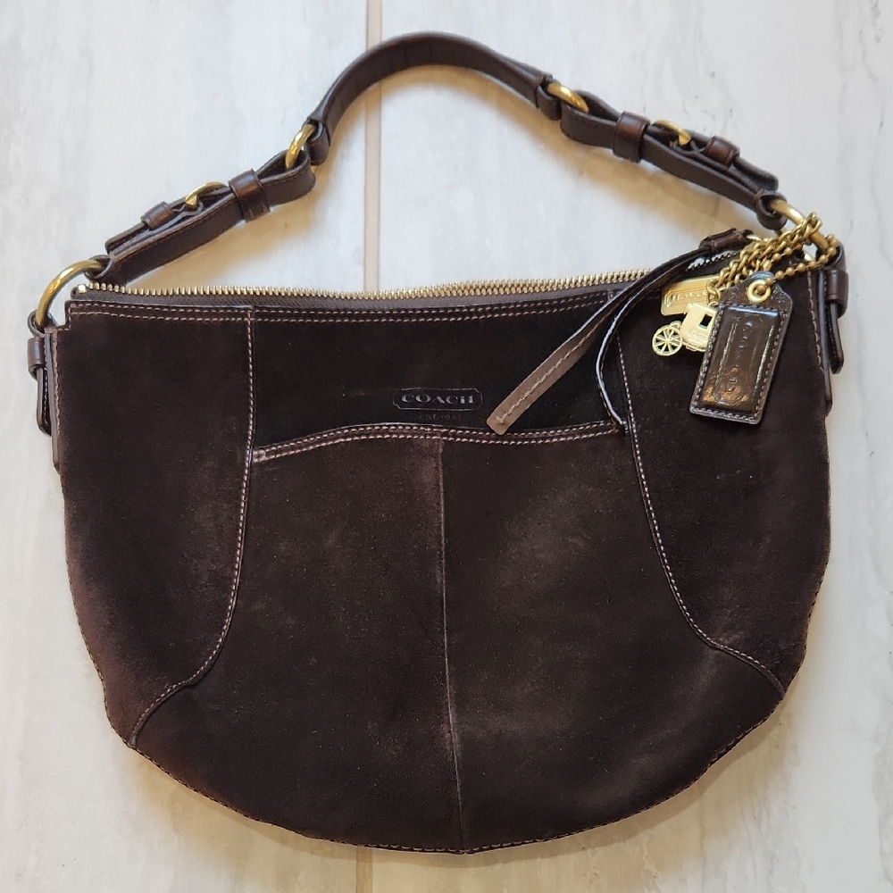 Vintage Coach Dark Brown Suede Shoulder Bag